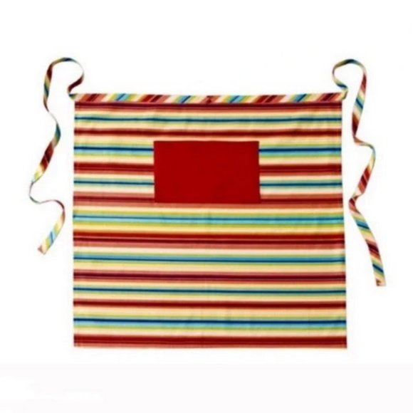 Fiesta Ware Half Apron Unisex One Size Adjustable Waist Ties Rainbow Stripes New - Picture 1 of 11